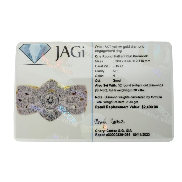 Vintage 18K Yellow Gold and Diamond Ring Size 8 JAGi Certified #15374 - Picture 10 of 10